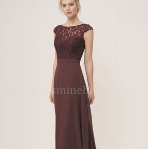 Long Neckline Lace and Georgette Bridesmaid Dress